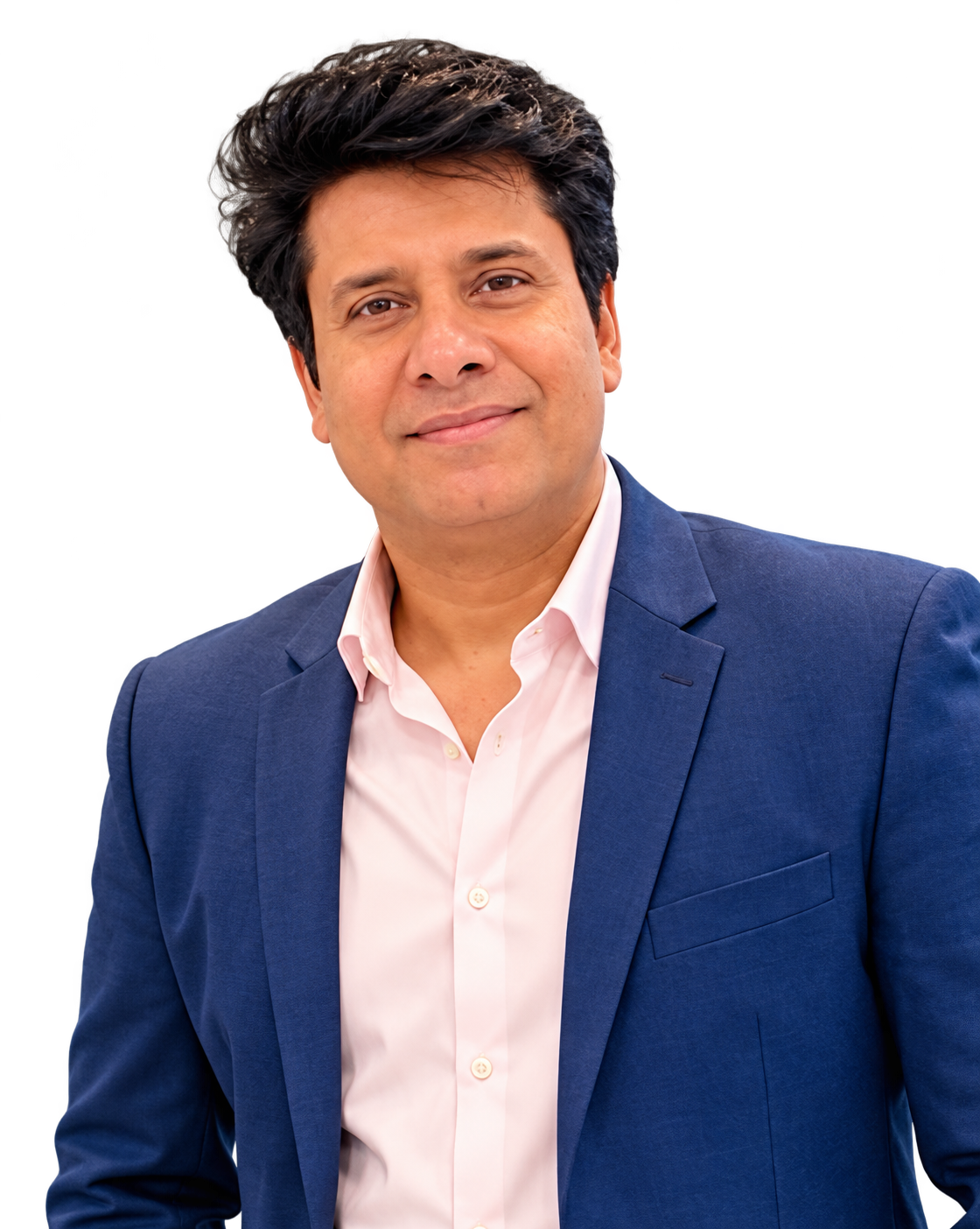 Faisal Raza in a navy blazer